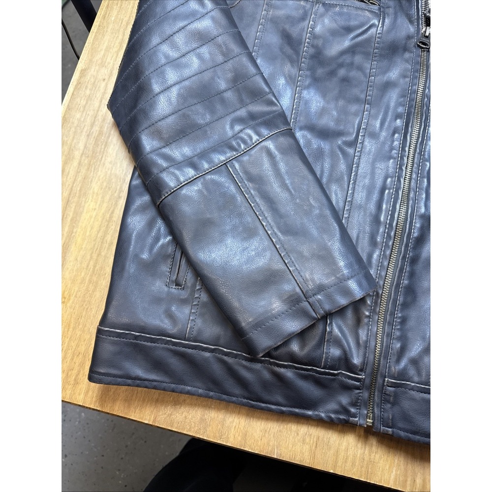 Levi's Men's Black Faux Leather Hooded Jacket Zip Front Coat Sz Large Biker - Picture 10 of 16